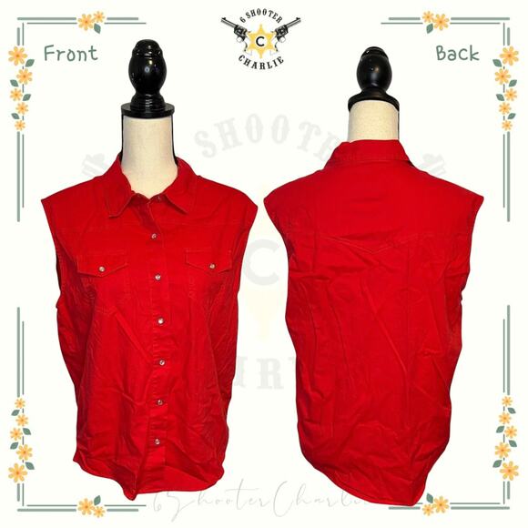 Vintage Ely Country Charmers Woman Size Large Top Red Sleeveless Pearl Snap - Picture 1 of 7